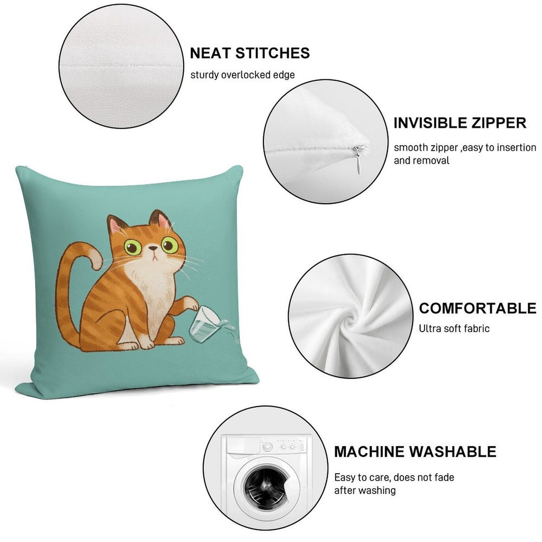 Cat Tipping Glass Soft Washable Throw Pillow