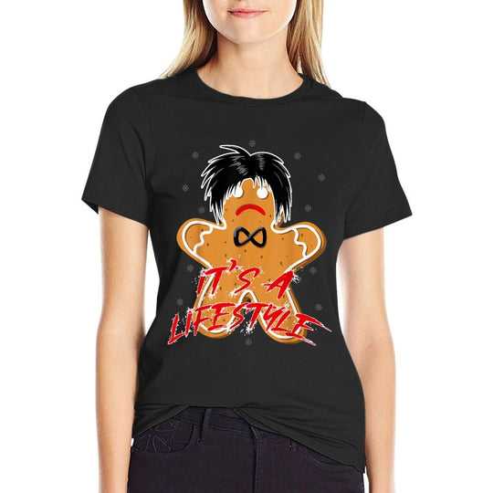 Funny Black Hair Punk Alternative Emo Music Lover Christmas Emo Heritage Dark Lifestyle Funny Gingerbread Man  Graphic-printed T-Shirt