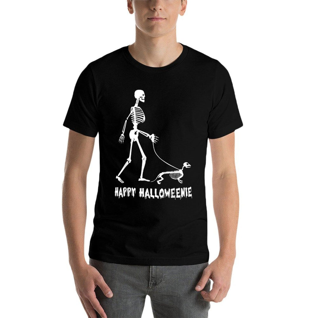 Happy Halloweenie Skeleton Walking Dachshund Dog Halloween for Men Women Kids Comfortable T-Shirt