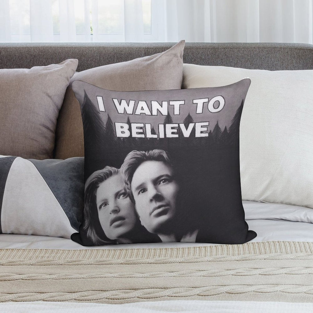 Original Charcoal Drawing of X Files I Want to Believe Soft Home Decor Throw Pillow