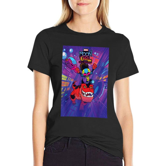 Marvel Moon Girl And Devil Dinosaur Series Poster And Logo  Ribbed Collar T-Shirt