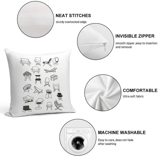 Mid Century Modern Chair Collection Soft Washable Throw Pillow