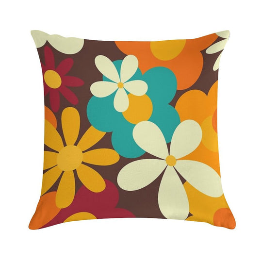 Retro 70s Classic Colors Flower Power Seamless Repeat Pattern Print Soft Durable Construction Throw Pillow