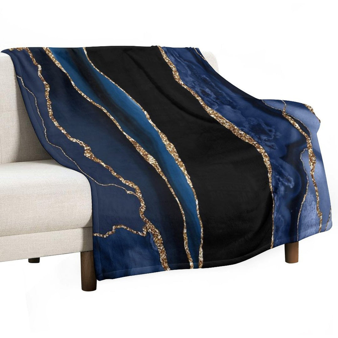 Abstract Blue And Gold Modern Geode Agate Design Multi-functional Throw Blanket