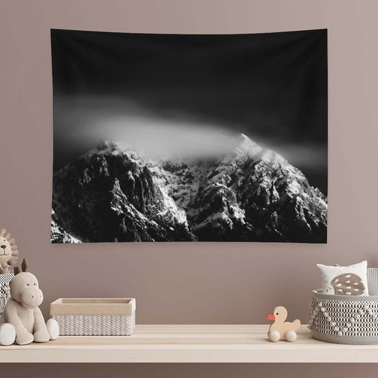 Black And White Long Exposure of Clouds Above Mountain Tapestry