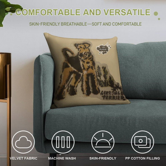 An Airedale Terrier Stands in The Meadow Soft Fade-Resistant Throw Pillow