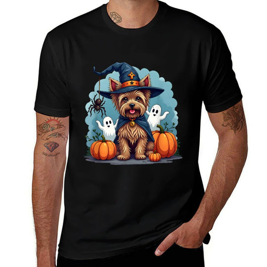 Yorkie, Halloween, Yorkshire Terrier, Witchs Hat  Trendy Pattern T-Shirt