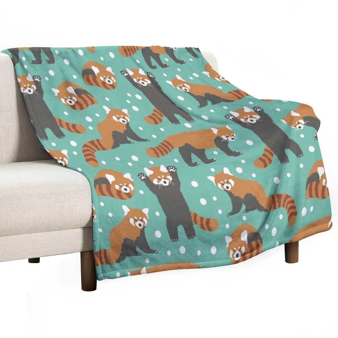 Cute Red Panda Pattern with White Dots And Turquoise Background Premium Throw Blanket