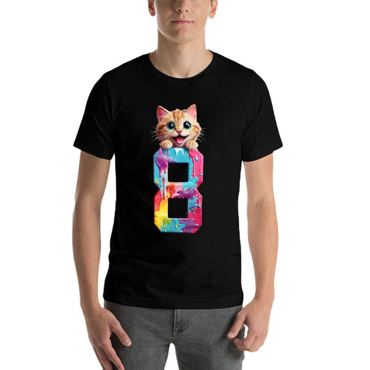 CATS 8 YEARS CAT 8TH BIRTHDAY Men Women Kids  Rolled Sleeves T-Shirt