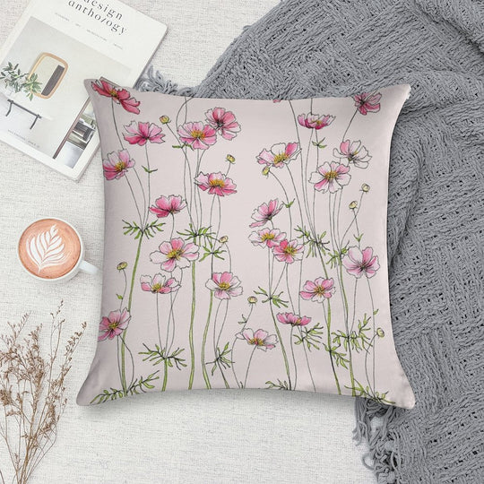 Pink Cosmos Flowers Soft Multiple Sizes Throw Pillow