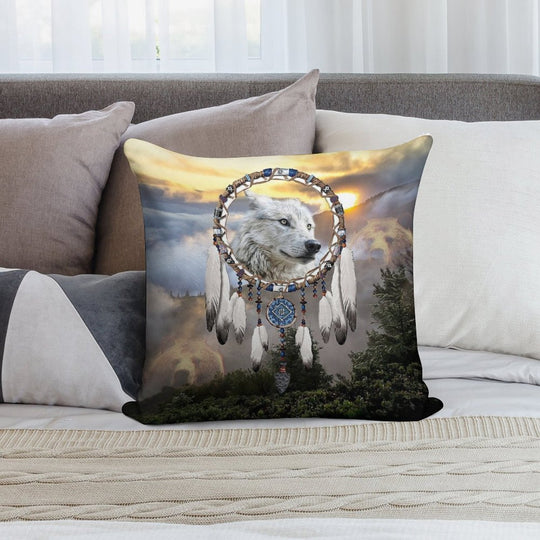 Wolf, Bear And Dream Catcher Soft High-Density Material Throw Pillow