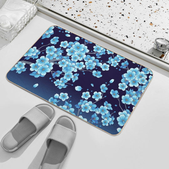 Falling Blue Sakura Cherry Blossom Petals  Toxin-Free Bath Mat