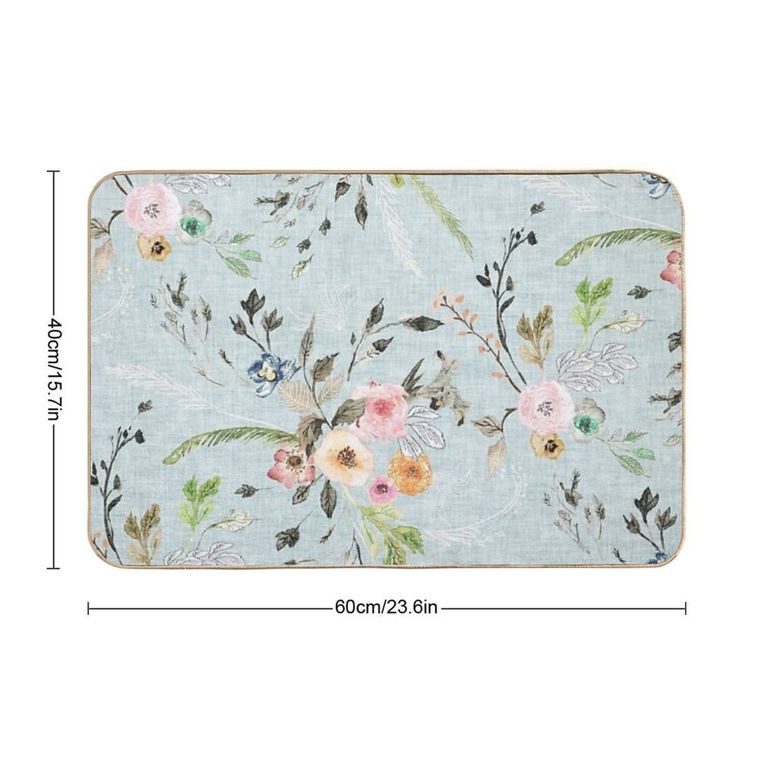 La Boheme Sky Blue Floral  Easy Maintenance Bath Mat