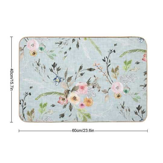 La Boheme Sky Blue Floral  Easy Maintenance Bath Mat