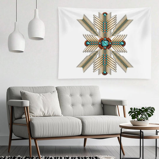 Bone And Turquoise Sunburst Tapestry
