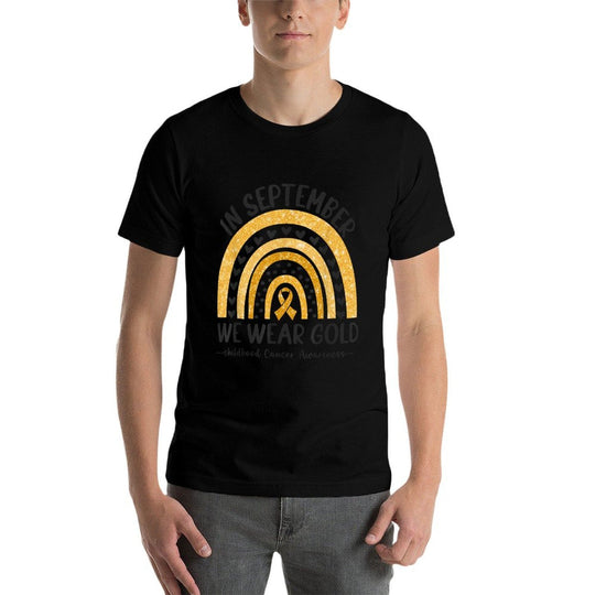 in September We Wear Gold Rainbow Childhood Cancer Awareness  Oversized Silhouette T-Shirt