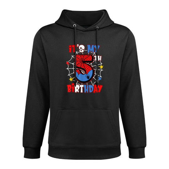 Kids It&#39;s My 5th Birthday Spider Theme Party 5 Years Old Medium-Weight Fabric Hoodie
