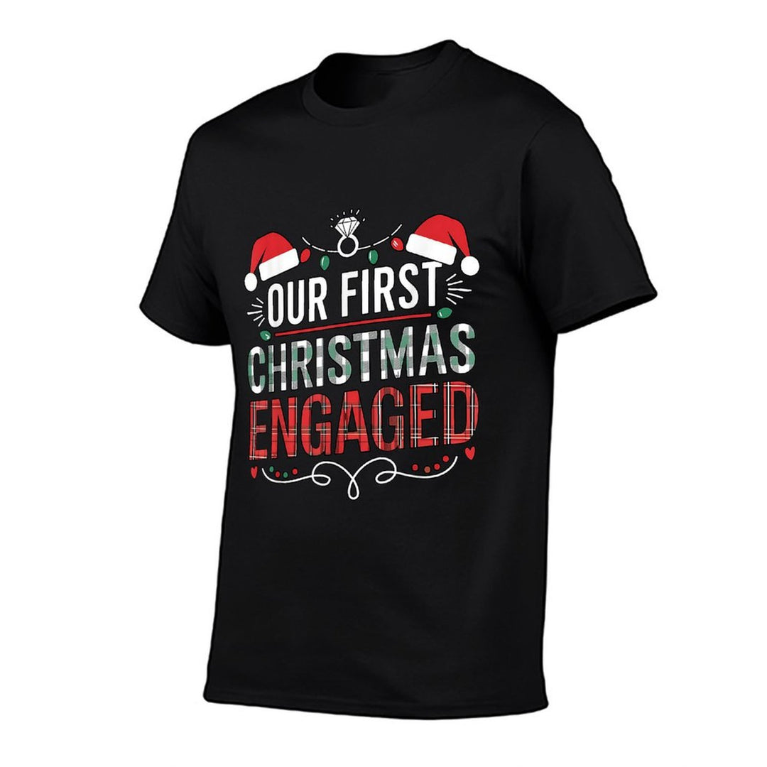 Our First Christmas Engaged 2024 Couples Pajamas Christmas  Quick-drying T-Shirt