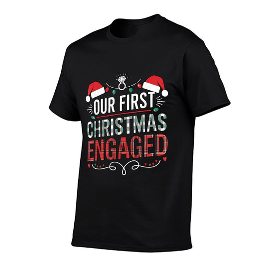 Our First Christmas Engaged 2024 Couples Pajamas Christmas  Quick-drying T-Shirt
