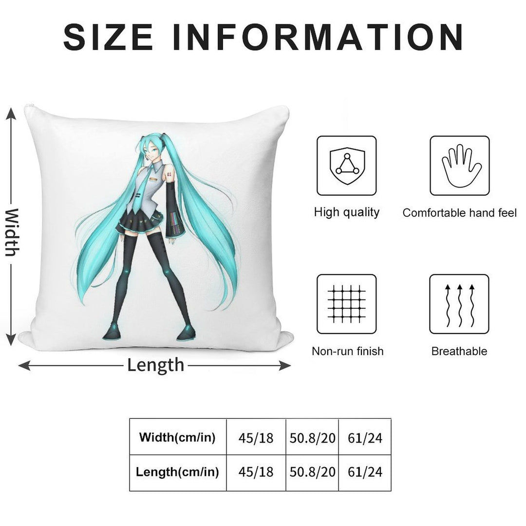 Hatsune Miku (Full Body) Soft Durable Construction Throw Pillow