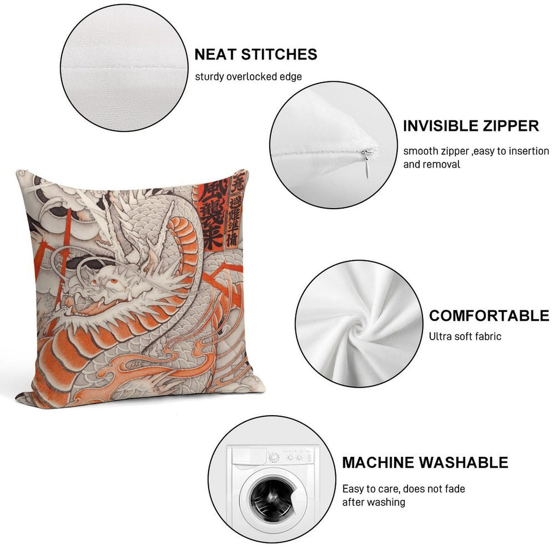 Japanese Tattoo Typhoon Dragon Soft Gift Ready Throw Pillow