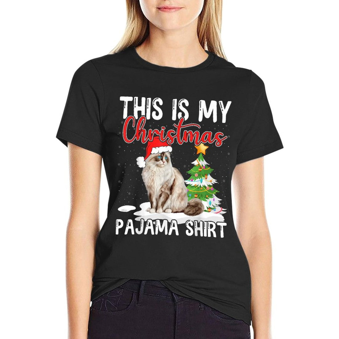 Ragdoll Cat Christmas Pajama Cute Holiday Funny Design Men Women Kids  Trendy Pattern T-Shirt