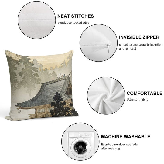 Pagoda - Japanese Art 1900s Soft Style Accent Throw Pillow