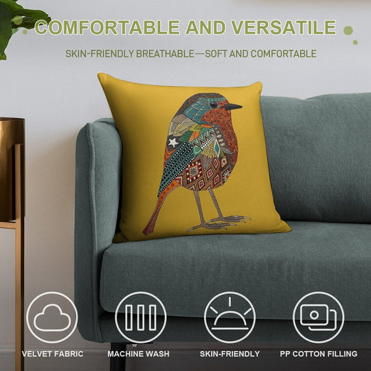 Robin Gold Soft Luxury Feel Throw Pillow