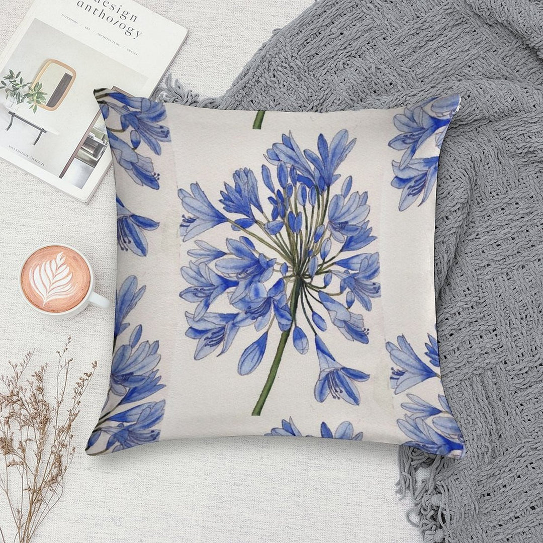 Agapanthus Flower Watercolour Painting Soft Hidden Zipper Throw Pillow
