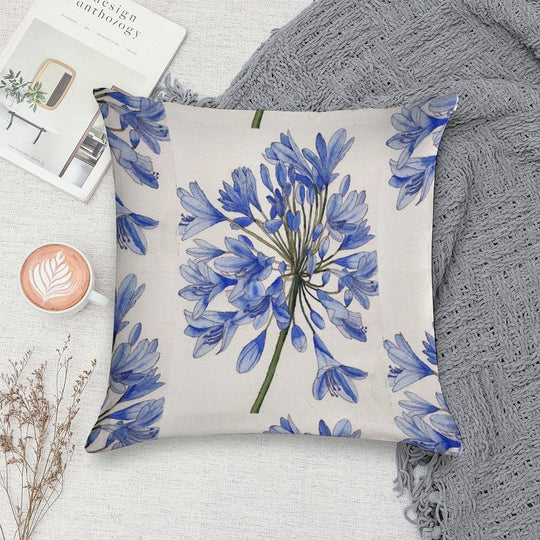 Agapanthus Flower Watercolour Painting Soft Hidden Zipper Throw Pillow