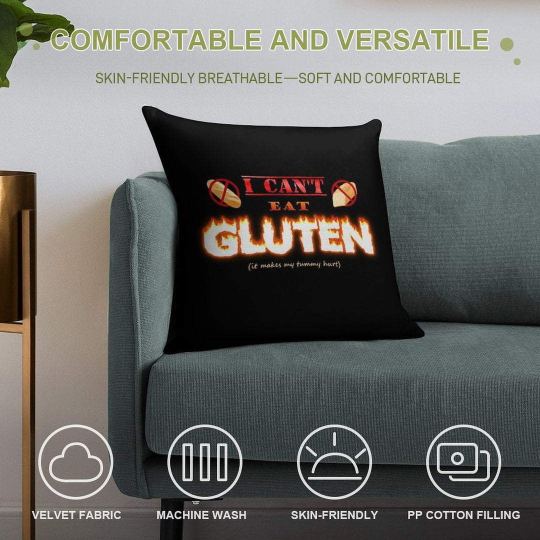 I Can't Eat Gluten It Makes My Tummy Hurt Gluten Intolerant Celiac Meme Soft Multiple Sizes Throw Pillow