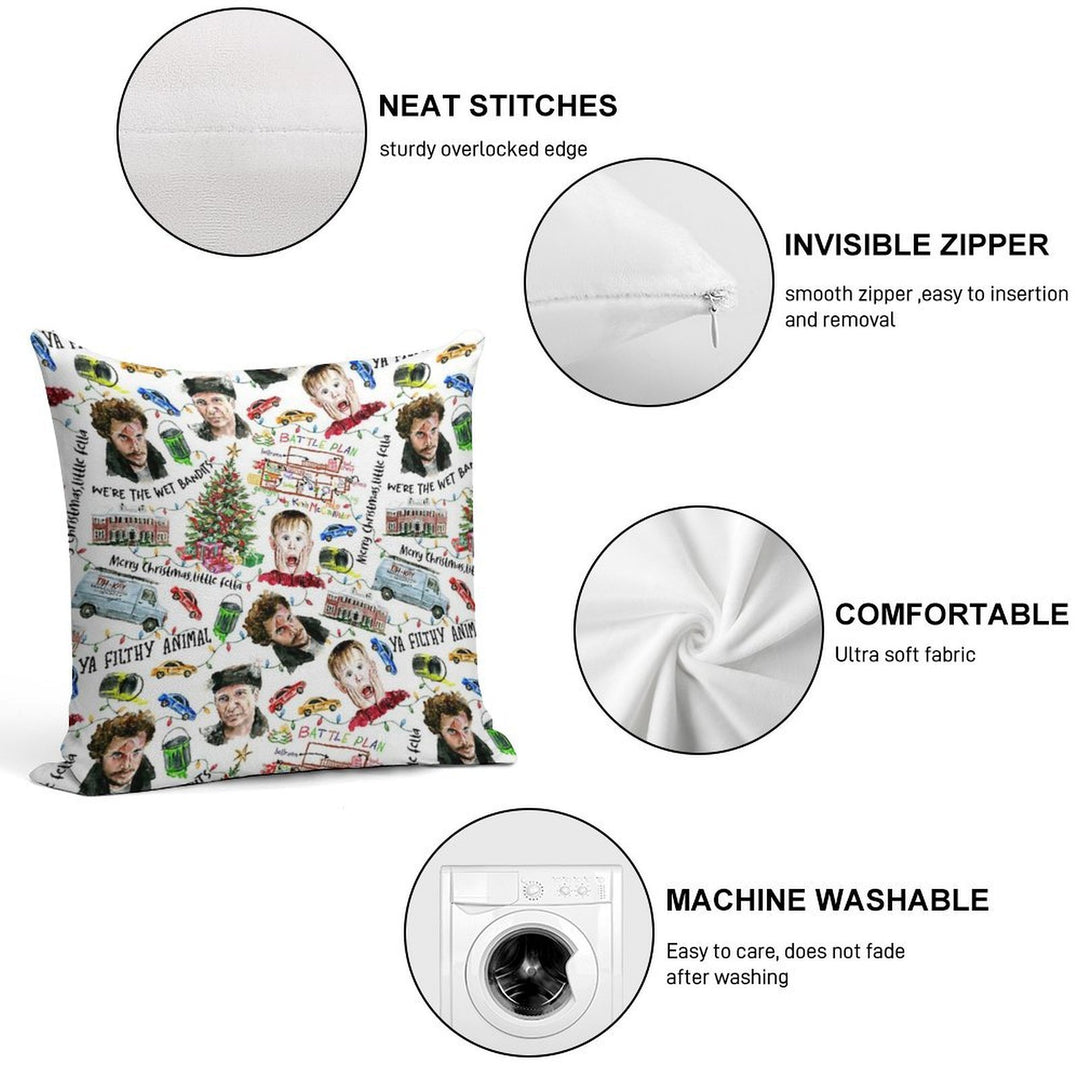 Home Alone Kevin McCallister Christmas Holiday Pattern Soft Skin-Friendly Throw Pillow