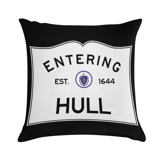 Entering Hull Massachusetts - Commonwealth of Massachusetts Road Sign Soft Decorative Cover Throw Pillow