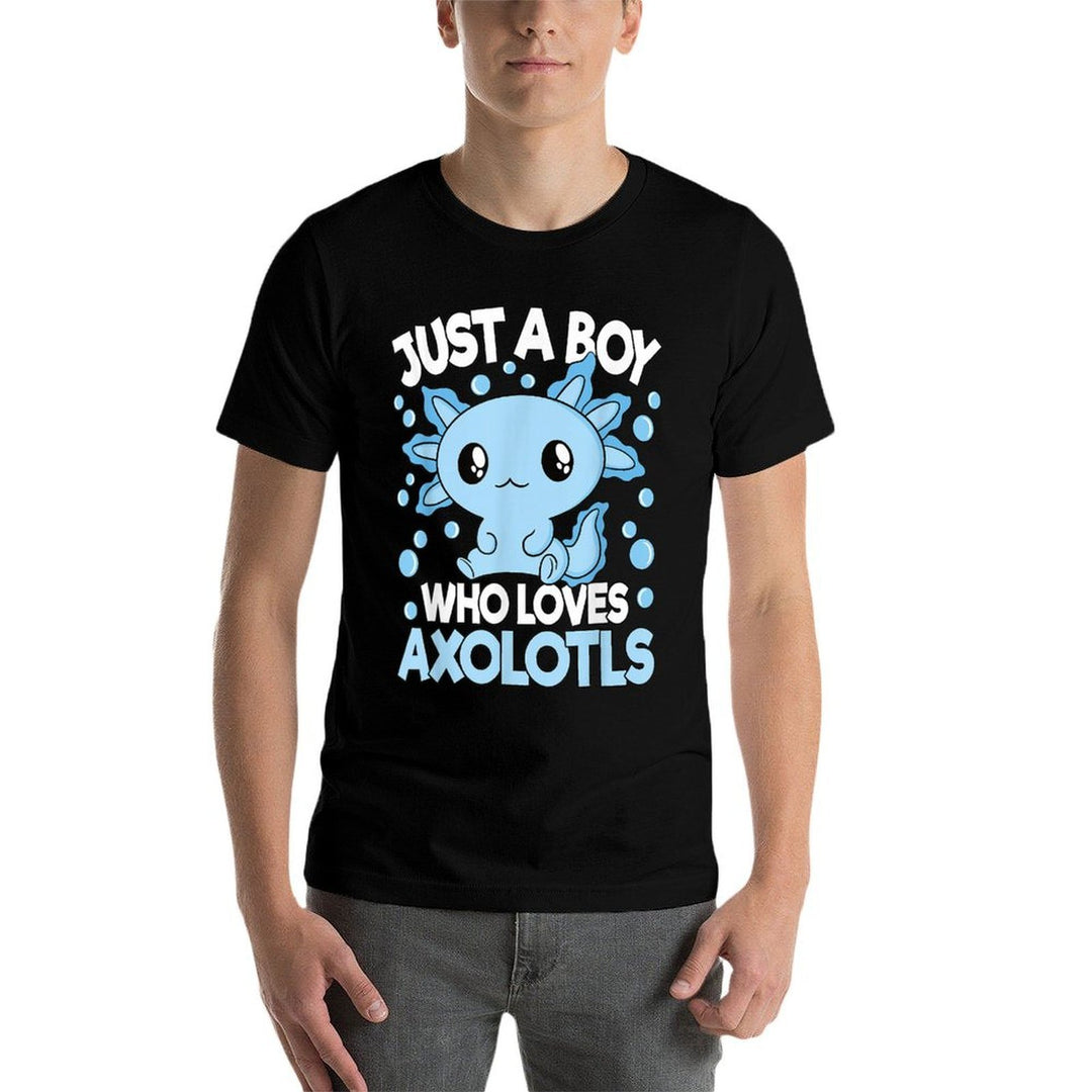 Just A Boy Who Loves Axolotls Blue Kawaii Axolotl Boys Kids Comfortable T-Shirt