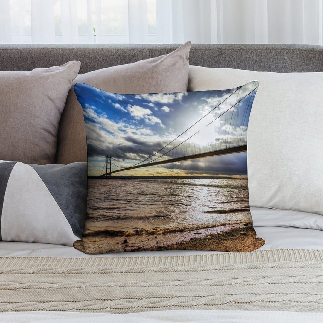 Humber Bridge, Single Span Suspension Bridge Soft Luxury Feel Throw Pillow