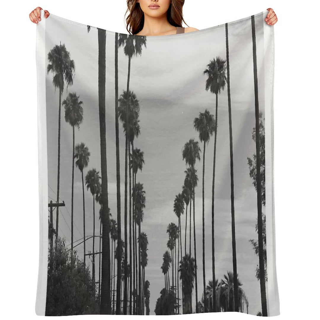 Vintage Black & White California Palm Trees Photo Machine-washable Throw Blanket