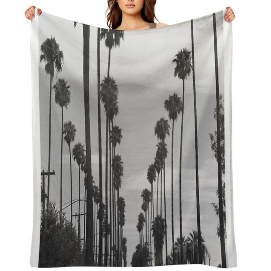 Vintage Black & White California Palm Trees Photo Machine-washable Throw Blanket