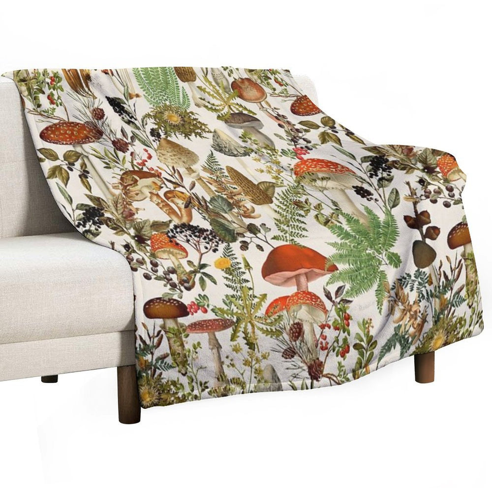 Vintage Mushrooms Forest Botanical Garden Pattern - Beige Nightgarden Compact Throw Blanket