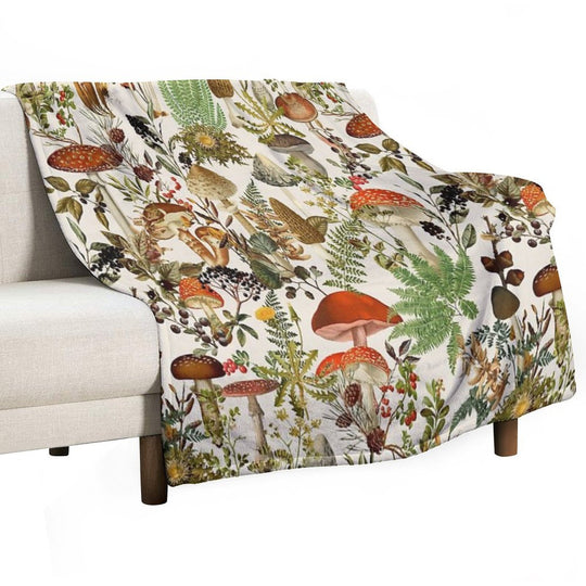 Vintage Mushrooms Forest Botanical Garden Pattern - Beige Nightgarden Compact Throw Blanket