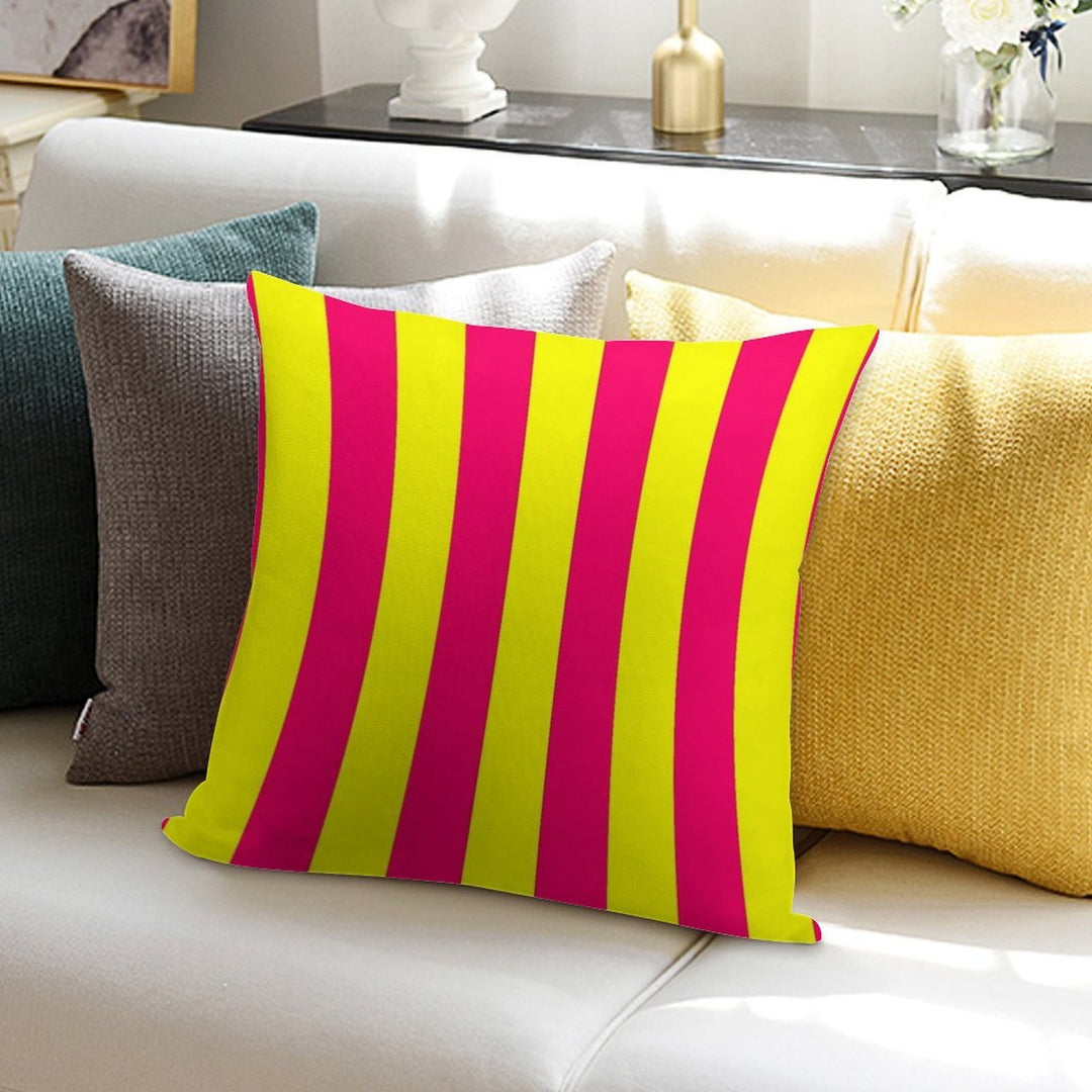 Bright Neon Pink And Yellow Vertical Cabana Tent Stripes Soft Reinforced Edging Throw Pillow