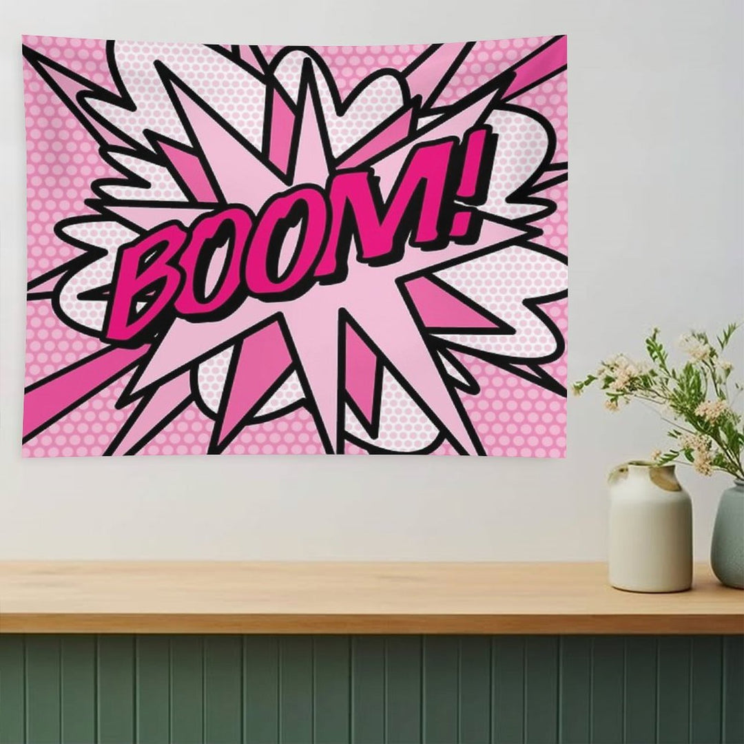 BOOM Pink Comic Book Pop Art Modern Fun Retro Tapestry