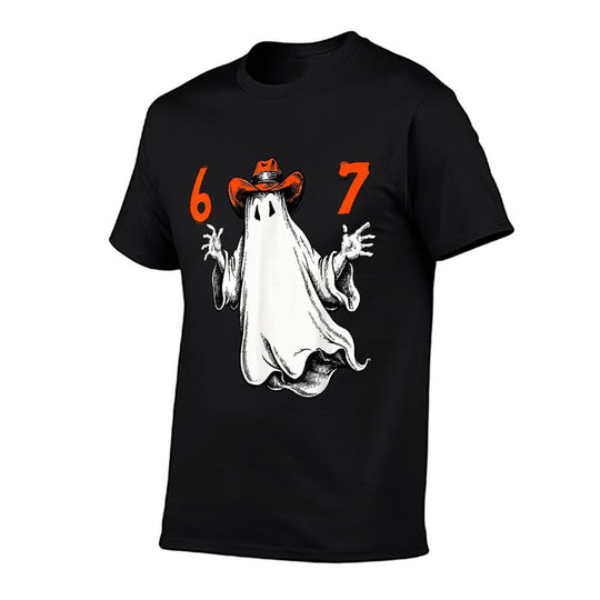Spooky Ghost Number 67 Halloween Haunted Six Seven 6 7 Meme  Ribbed Collar T-Shirt