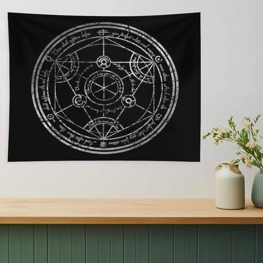 Human Transmutation Circle - Silver Grunge Tapestry