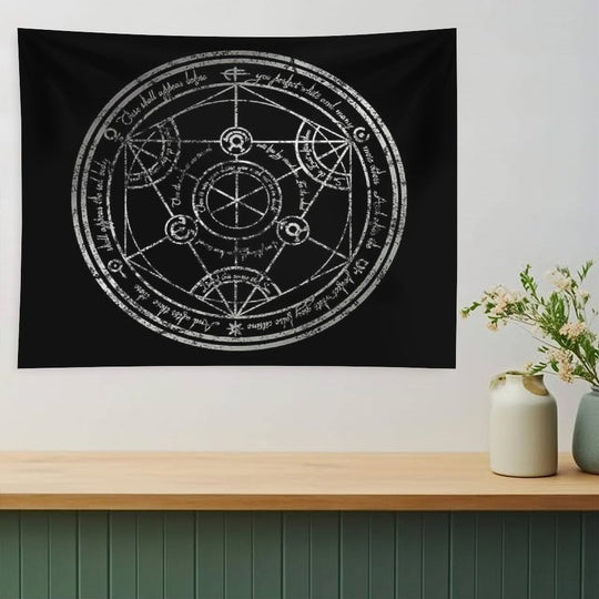 Human Transmutation Circle - Silver Grunge Tapestry