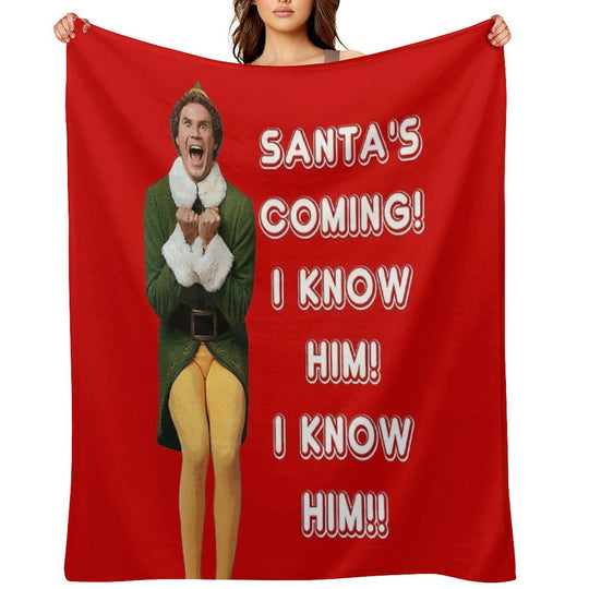 SANTA'S COMING! I KNOW HIM! Elf The Movie Will Ferrell Buddy Christmas Lightweight Throw Blanket
