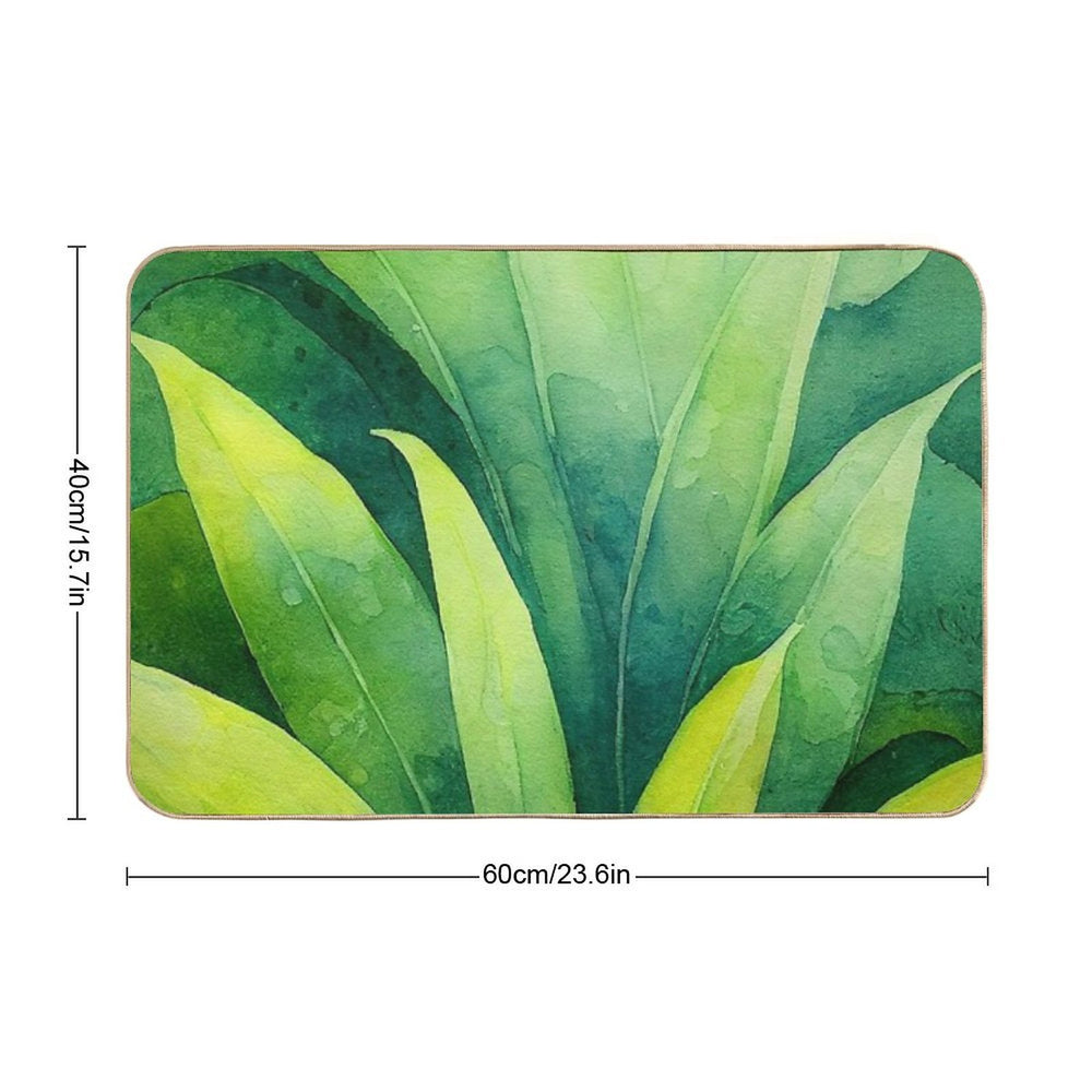 Lush Green Botanical Tropical Leaves  Non-Slip Bath Mat