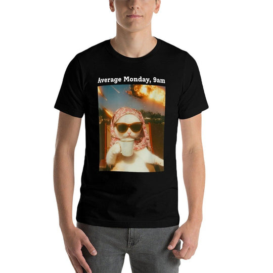 Cat Meme Average Monday 9AM Funny Sarcastic Back to Work  Heathered Texture T-Shirt