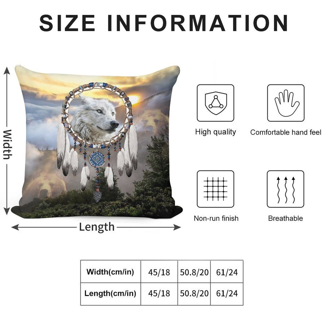 Wolf, Bear And Dream Catcher Soft High-Density Material Throw Pillow