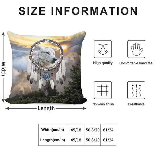 Wolf, Bear And Dream Catcher Soft High-Density Material Throw Pillow