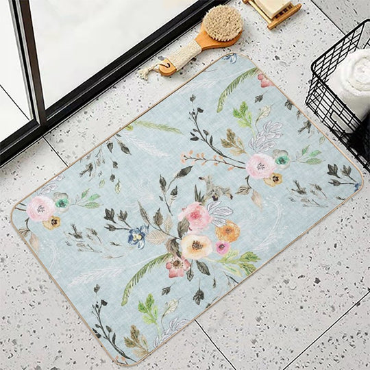 La Boheme Sky Blue Floral  Easy Maintenance Bath Mat